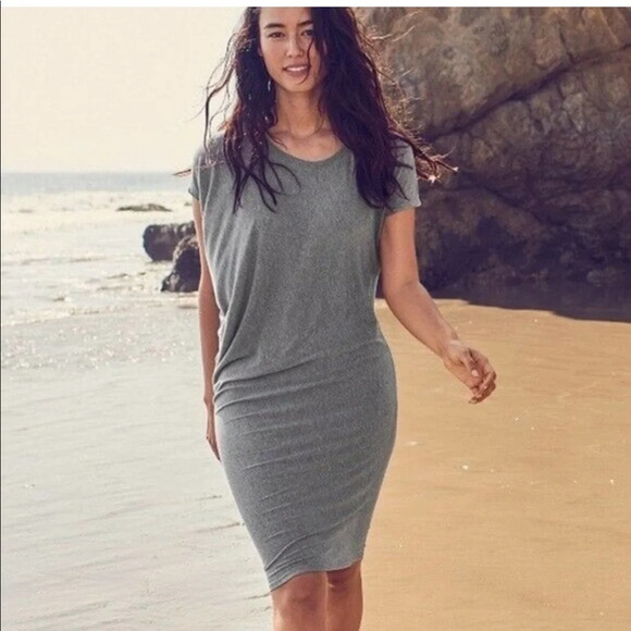 Athleta Gray Draped Crew T Shirt Jersey Dress Womens XXS Short Sleeve - Picture 2 of 11